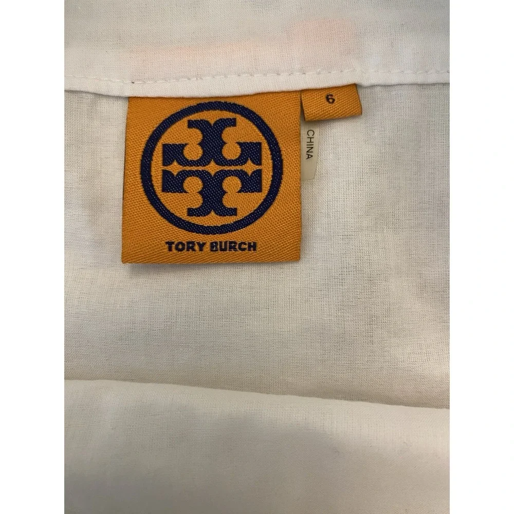 Tory Burch White Linen Sleeveless Top Blouse Lattice Pintuck Lined Size 6